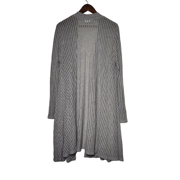 Alembika Long Open Knit Duster Cardigan Women Sz L Gray Pockets Lagenlook Flowy - Picture 7 of 9